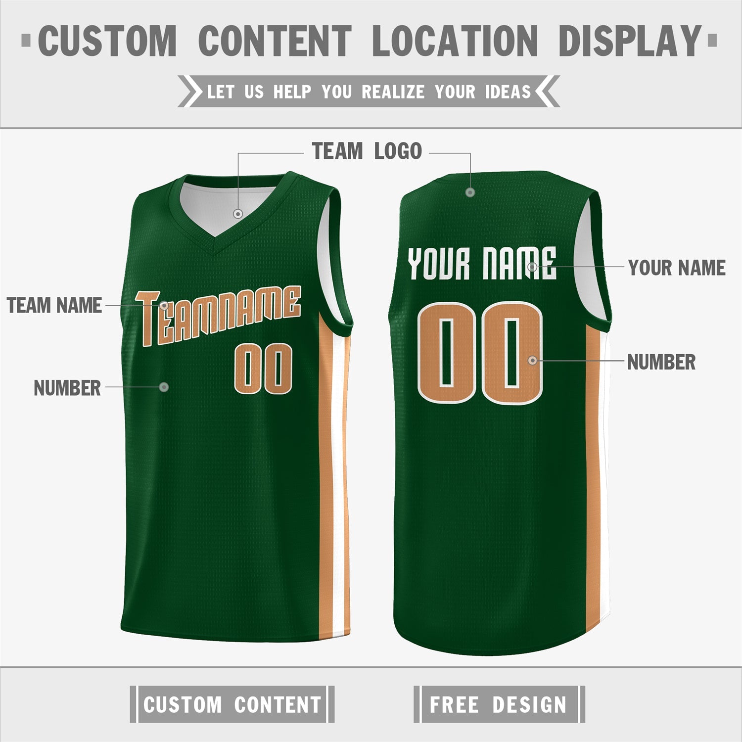 Custom Green-Khaki Double Side Tops Basketball Jersey