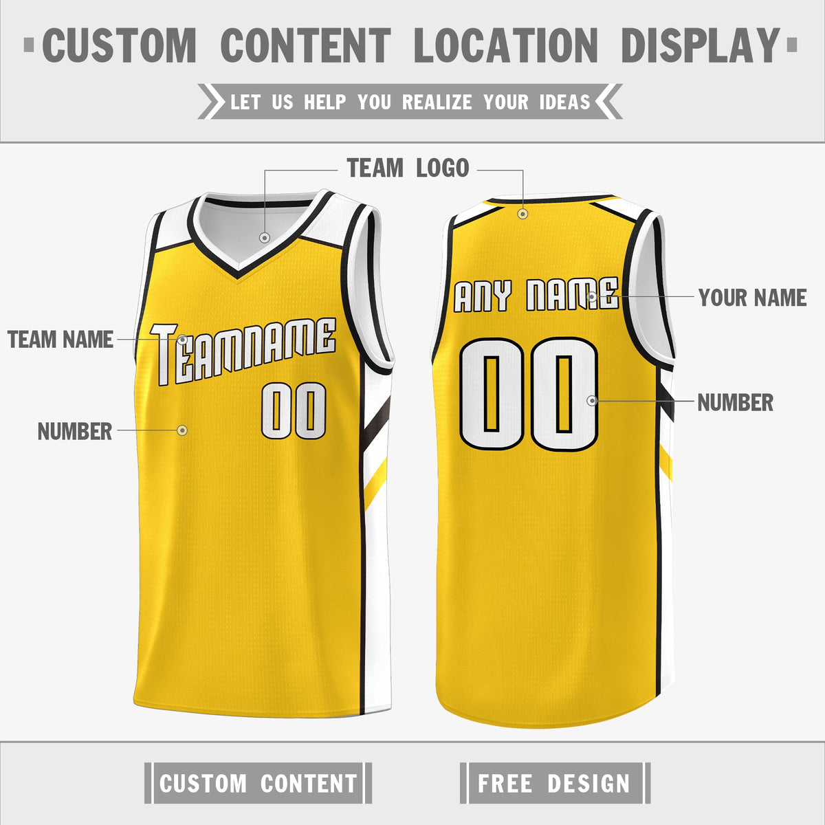 Custom Yellow White Double Side Tops Athletic Sports Basketball Jersey