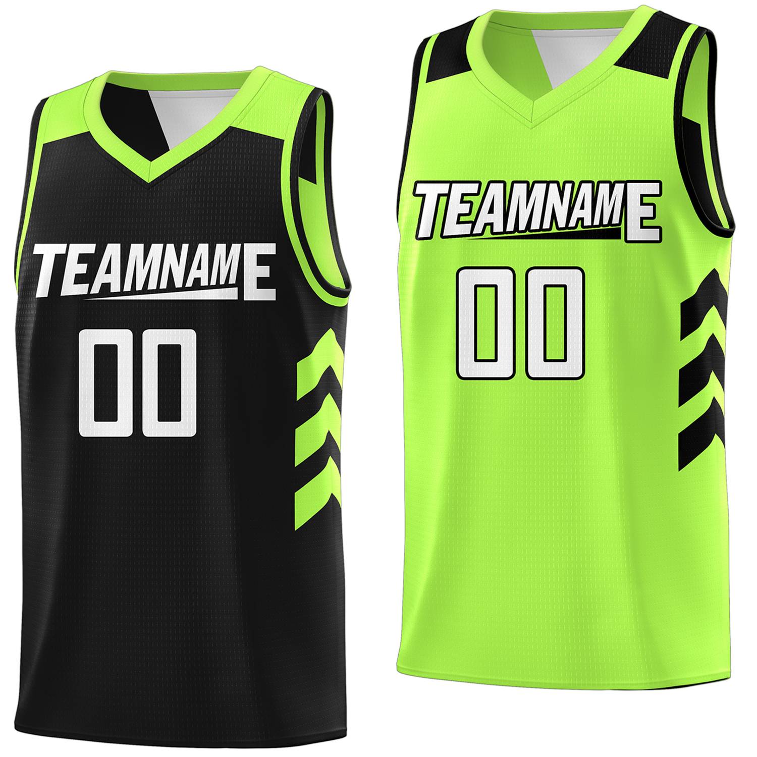 Custom Black Neon Green Reversible Double Side Tops Basketball Jersey
