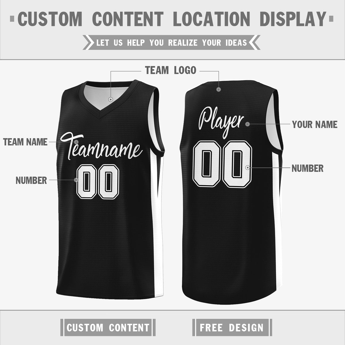 Custom Black White Double Side Tops Basketball Jersey