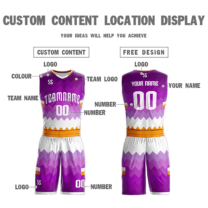 Custom Purple Yellow-White Double Side Sets Sportswear Basketball Jersey