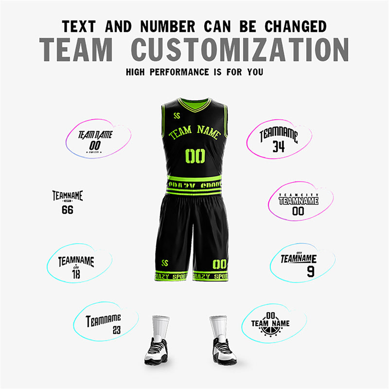 Custom Black Neon Green White Double Side Sets Sportswear Basketball Jersey