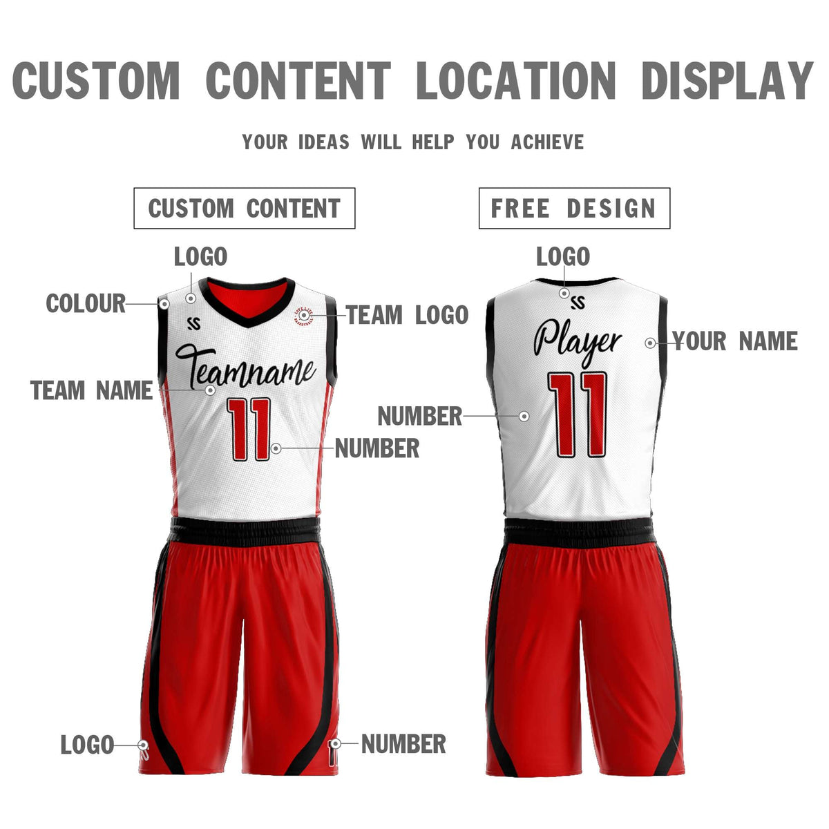 Custom White Red Double Side Sets Design Sportswear Basketball Jersey