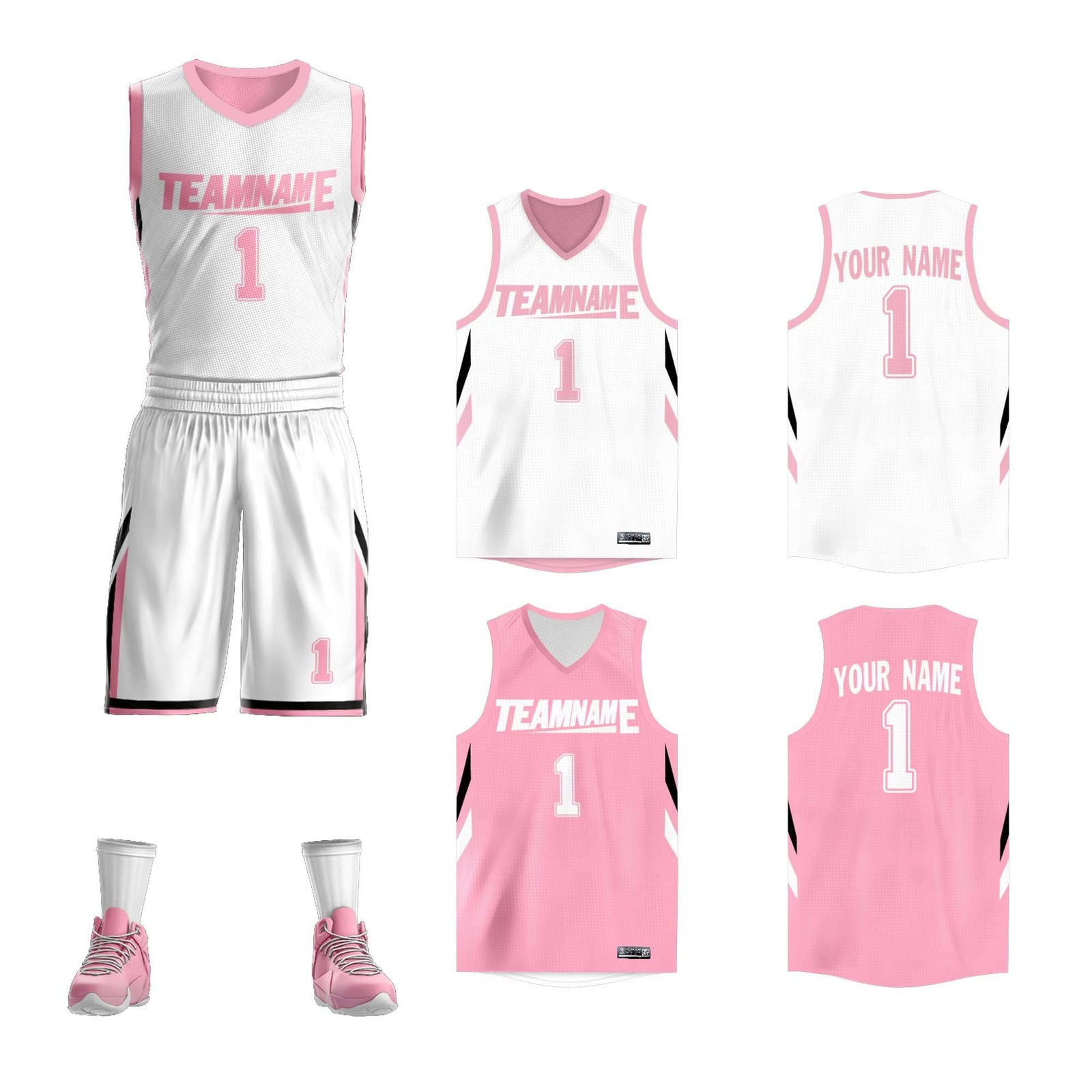 Custom White Pink Double Side Sets Design Sportswear Basketball Jersey