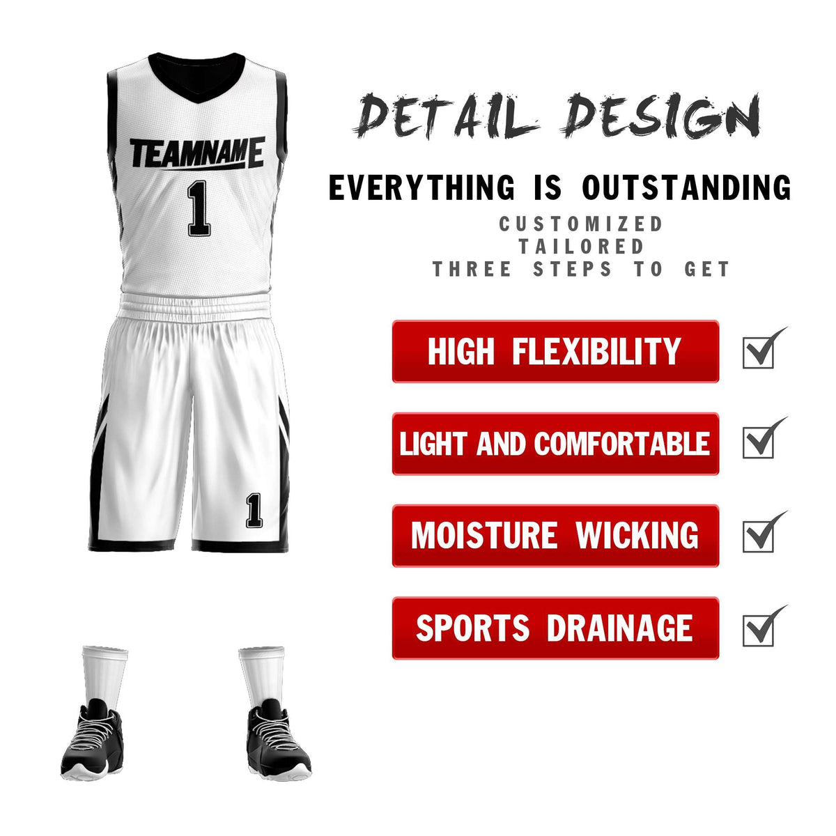 Custom White Black Double Side Sets Design Sportswear Basketball Jersey