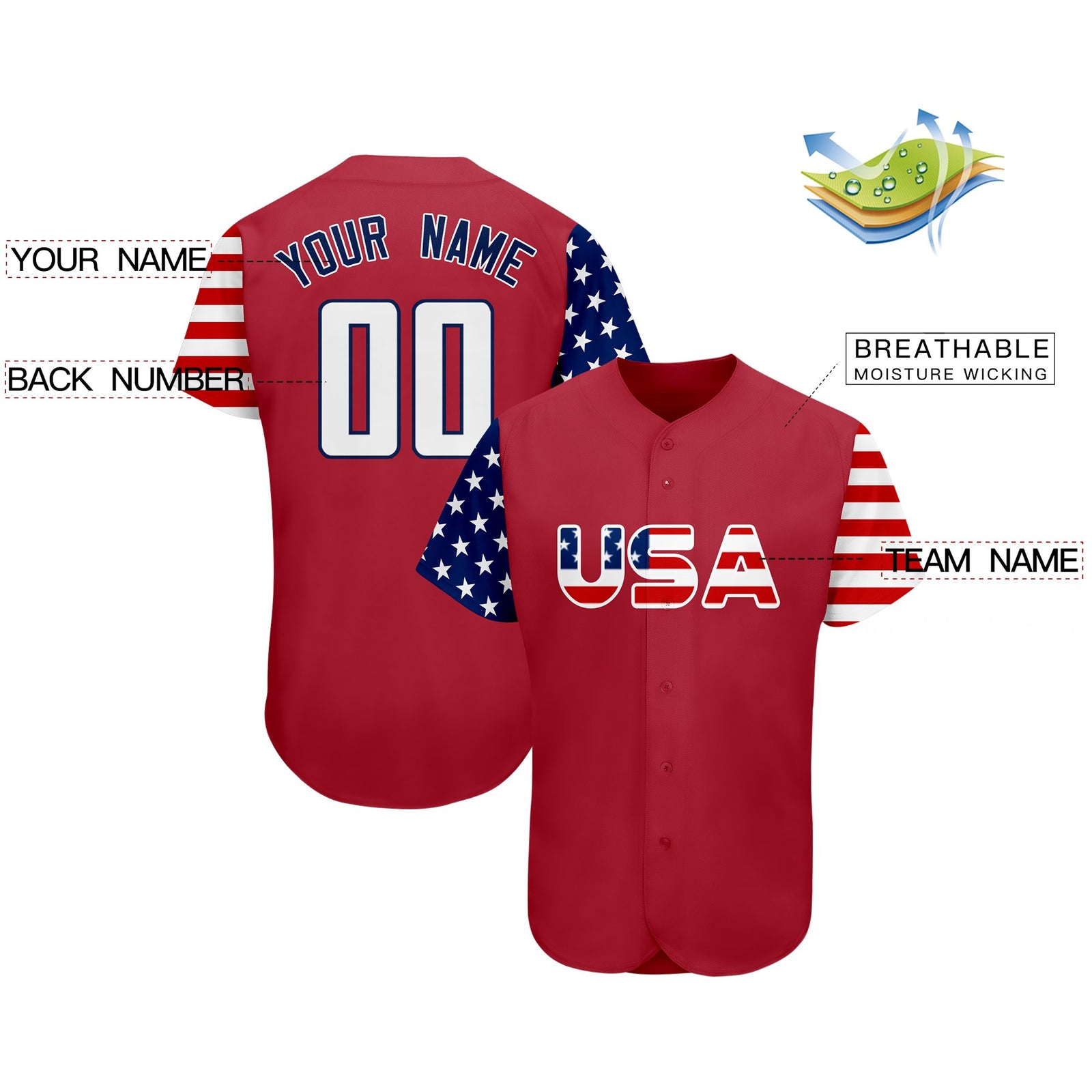 Custom Red White-Navy American Flag Authentic Baseball Jersey