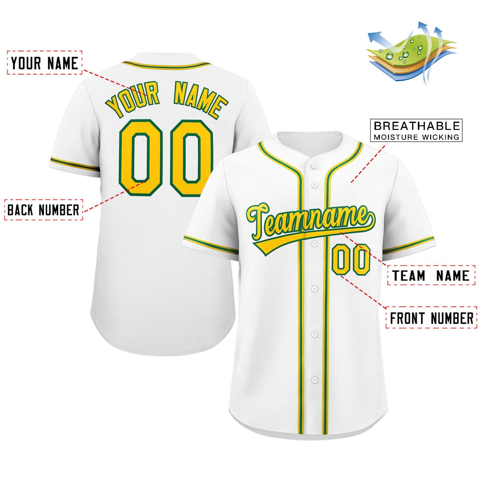 Custom White Yellow-Green Classic Style Authentic Baseball Jersey