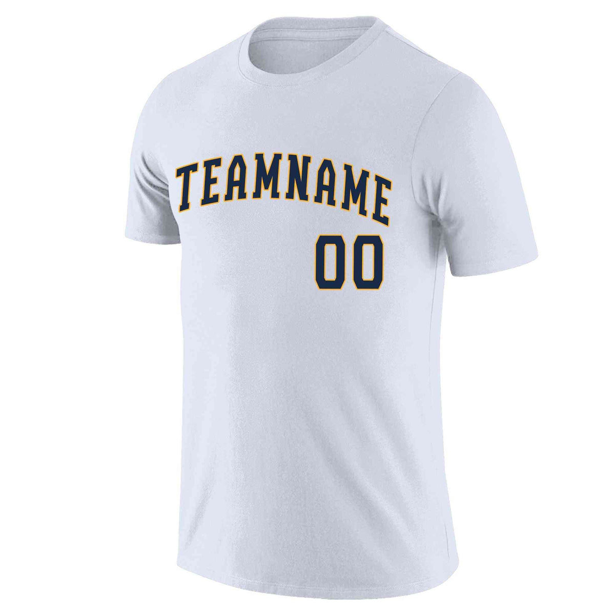 Custom White Navy-Yellow Classic Style Crew neck T-Shirts Full Sublimated