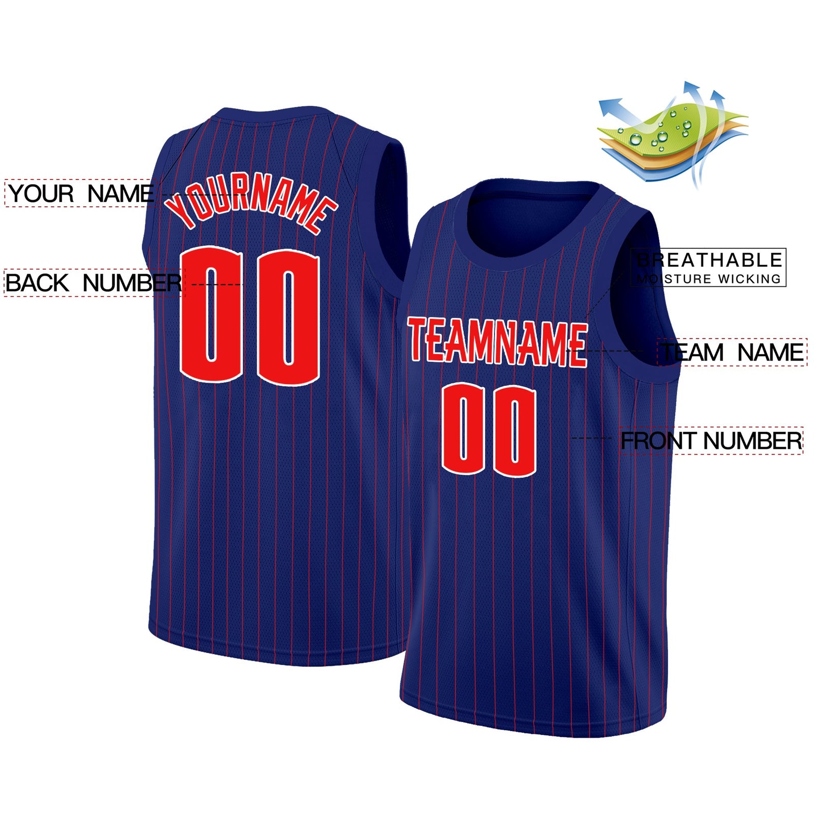 Custom Navy Red-White Stripe Fashion Tops Basketball Jersey