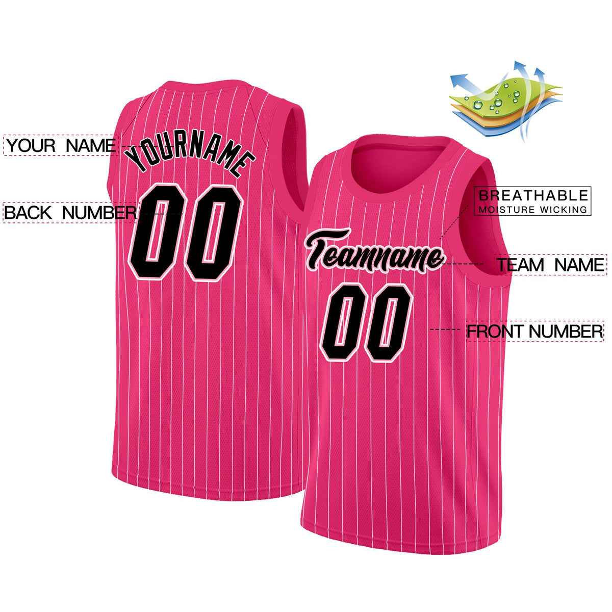 Custom Pink Black Pink Stripe Fashion Tops Men Casual Basketball Jersey