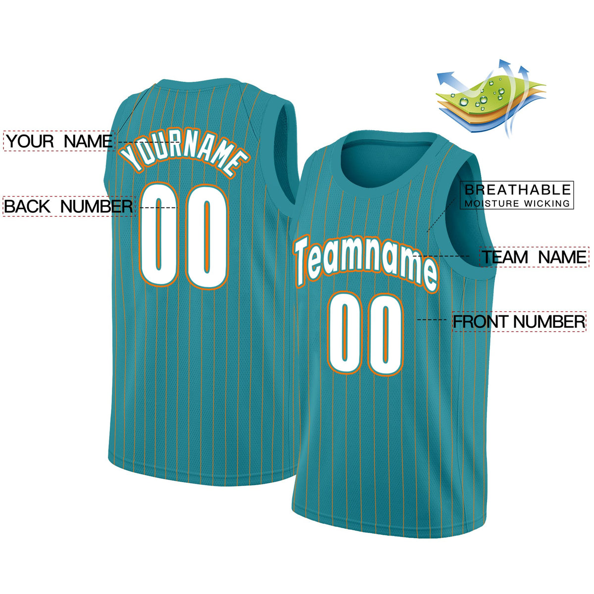 Custom Teal White Orange Stripe Fashion Tops Men/Boy Basketball Jersey