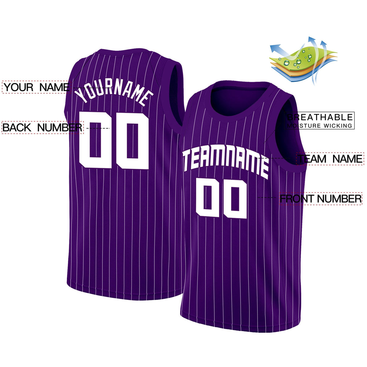 Custom Purple White Stripe Fashion Tops Sport Game Basketball Jersey