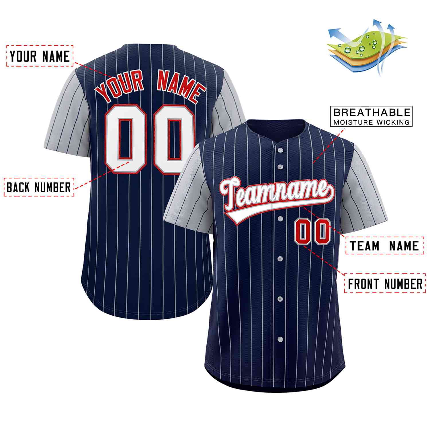 Custom Navy White-Gray Stripe Fashion Raglan Sleeves Authentic Baseball Jersey