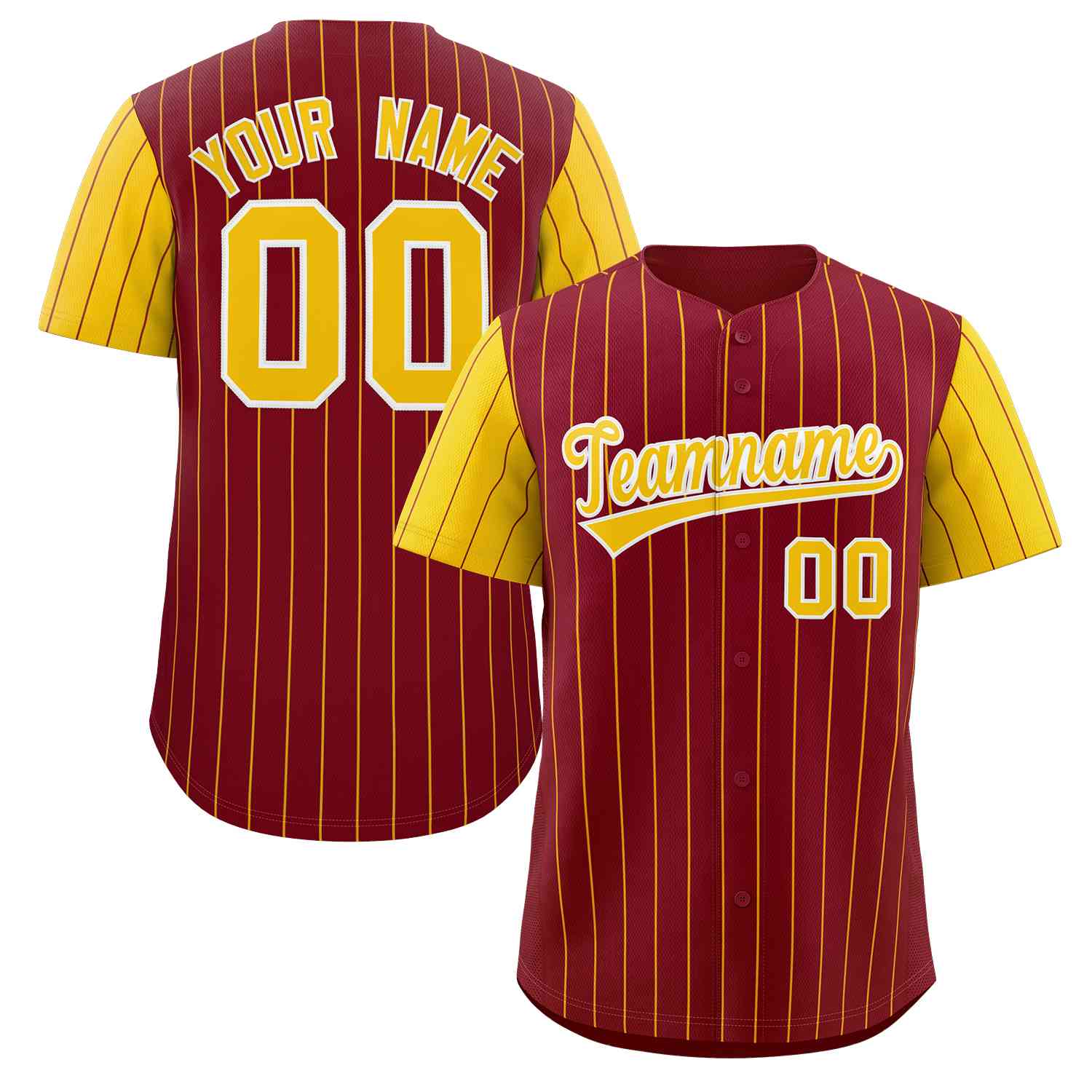 Custom Crimson Gold-White Stripe Fashion Raglan Sleeves Authentic Baseball Jersey