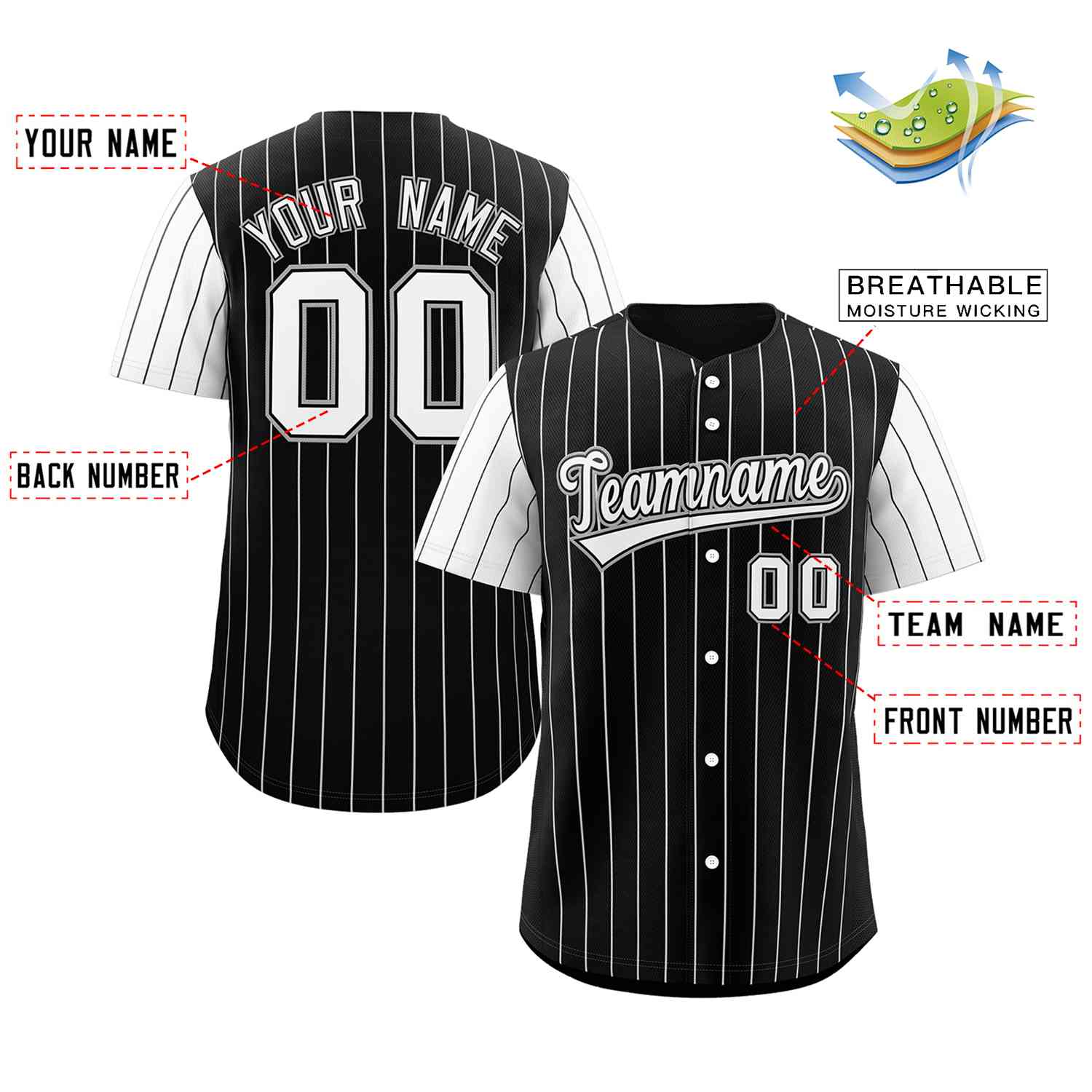 Custom Black White Stripe Fashion Raglan Sleeves Authentic Baseball Jersey