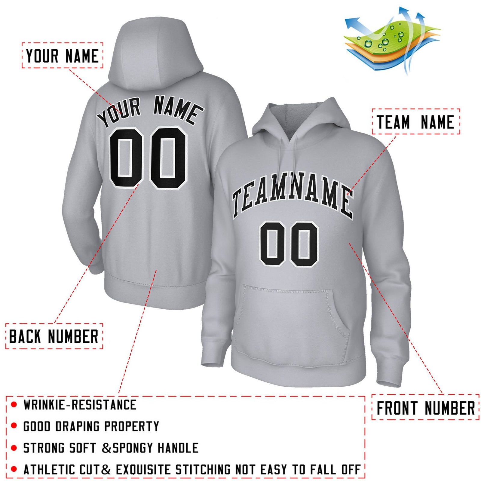 Custom Gray Black Sports Classic Style Sweatshirt Fashion Hoodie Uniform
