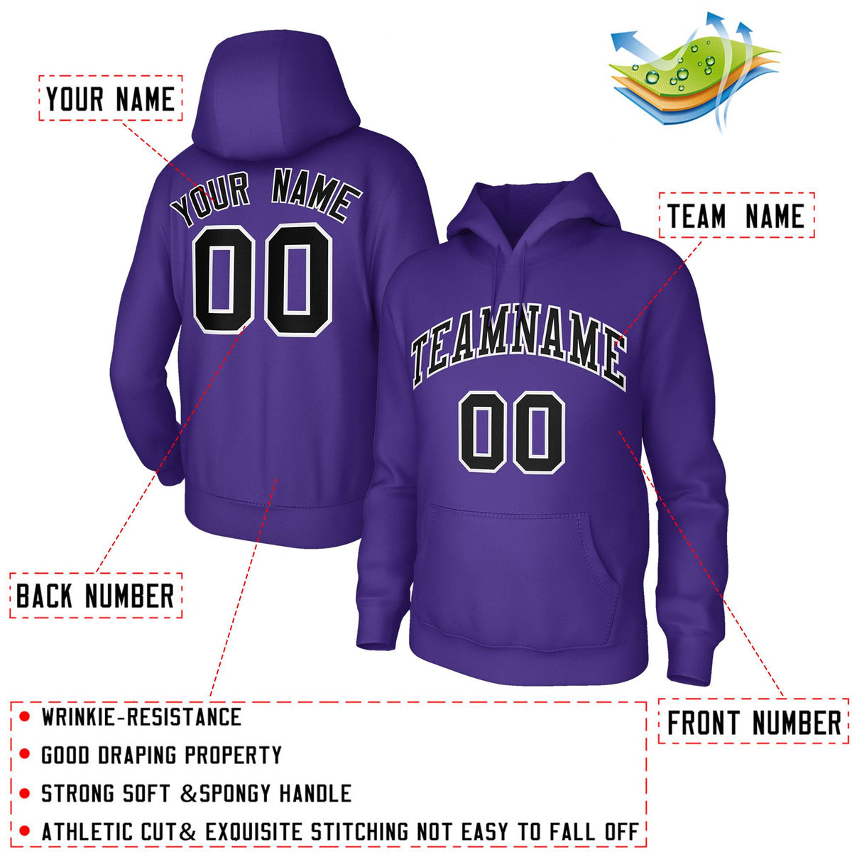 Custom Classic Style Hoodie Fashion Purple Athletic Pullover Sweatshirt
