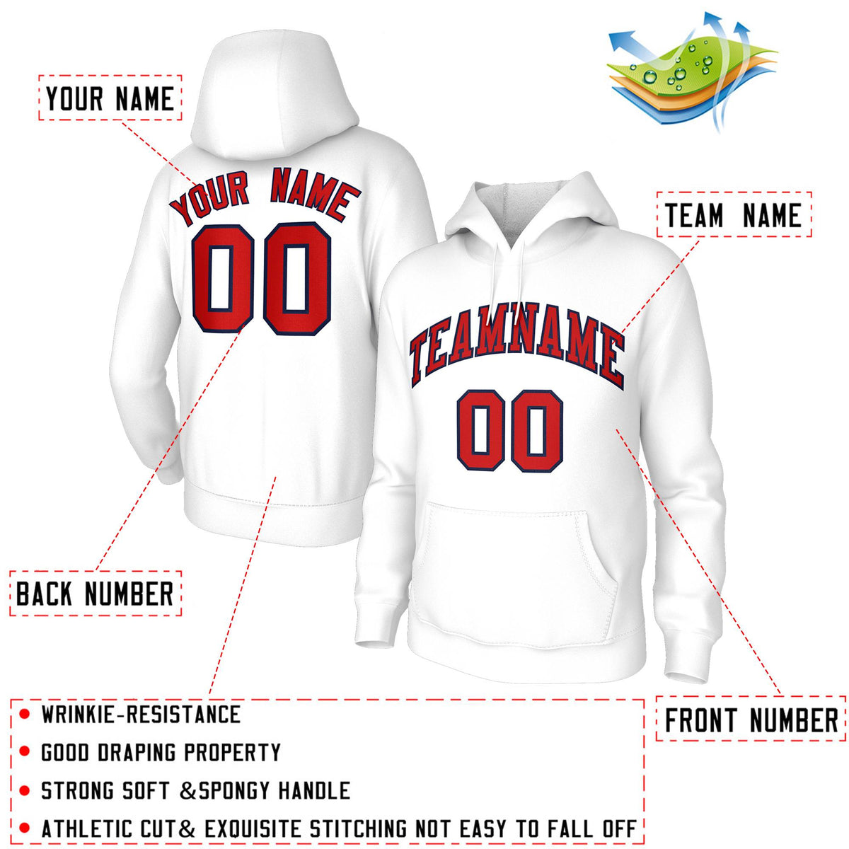 Custom Classic Style Hoodie Fashion Athletic White Pullover Sweatshirt