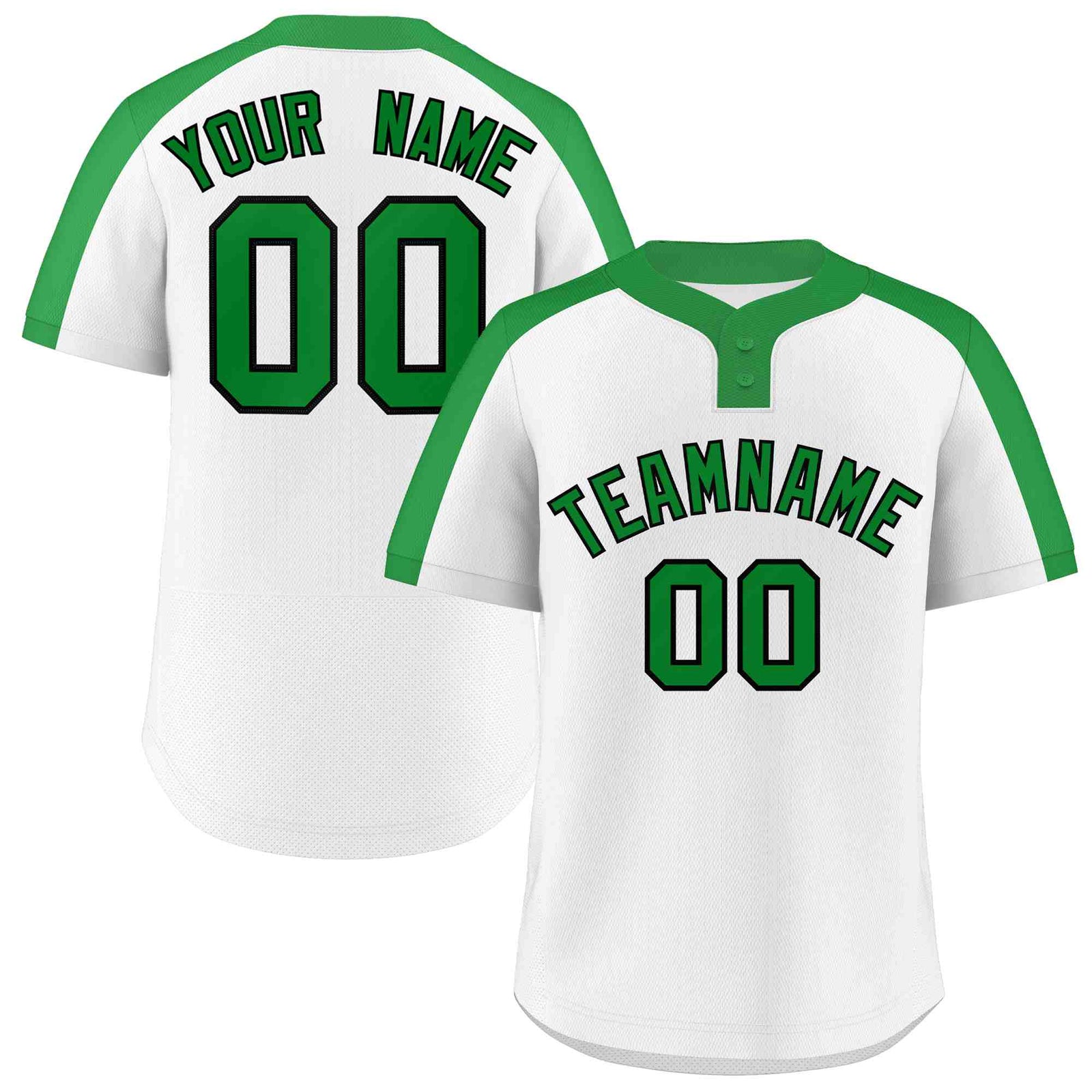 Custom White Kelly Green-Black Classic Style Authentic Two-Button Softball Jersey