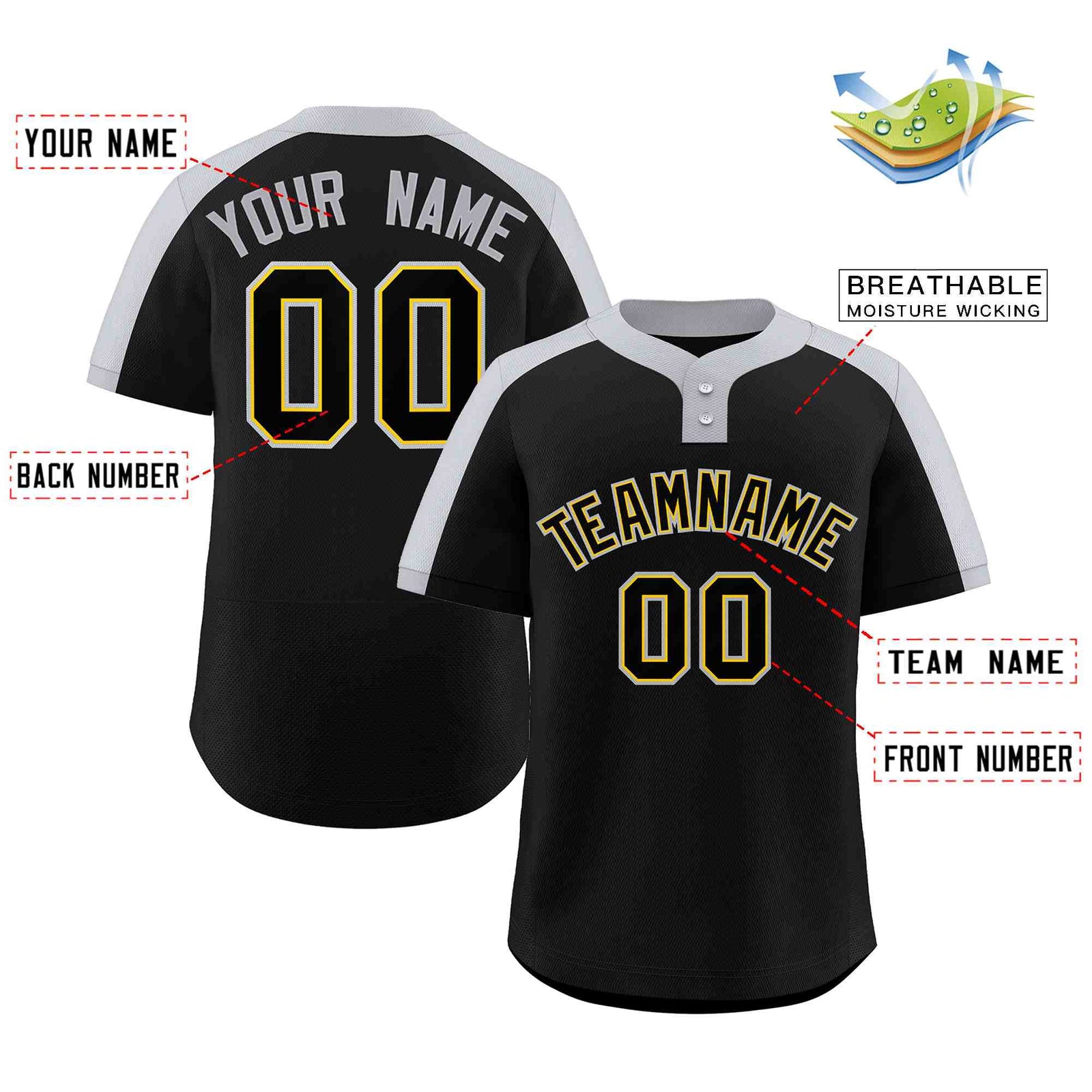 Custom Black Black-Gold Classic Style Authentic Two-Button Softball Jersey