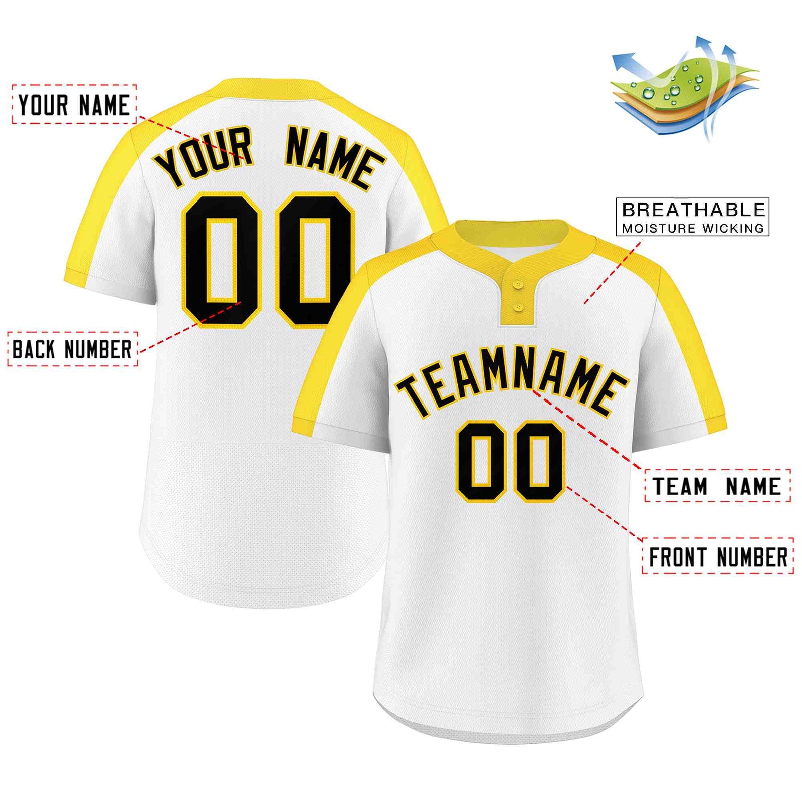 Custom White Black-Gold Classic Style Authentic Two-Button Softball Jersey