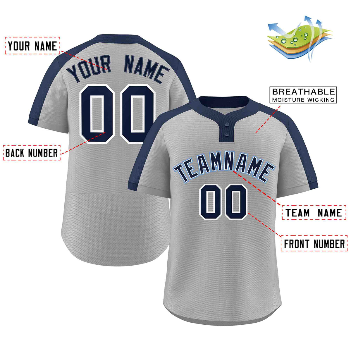 Custom Gray Navy-White Classic Style Authentic Two-Button Softball Jersey