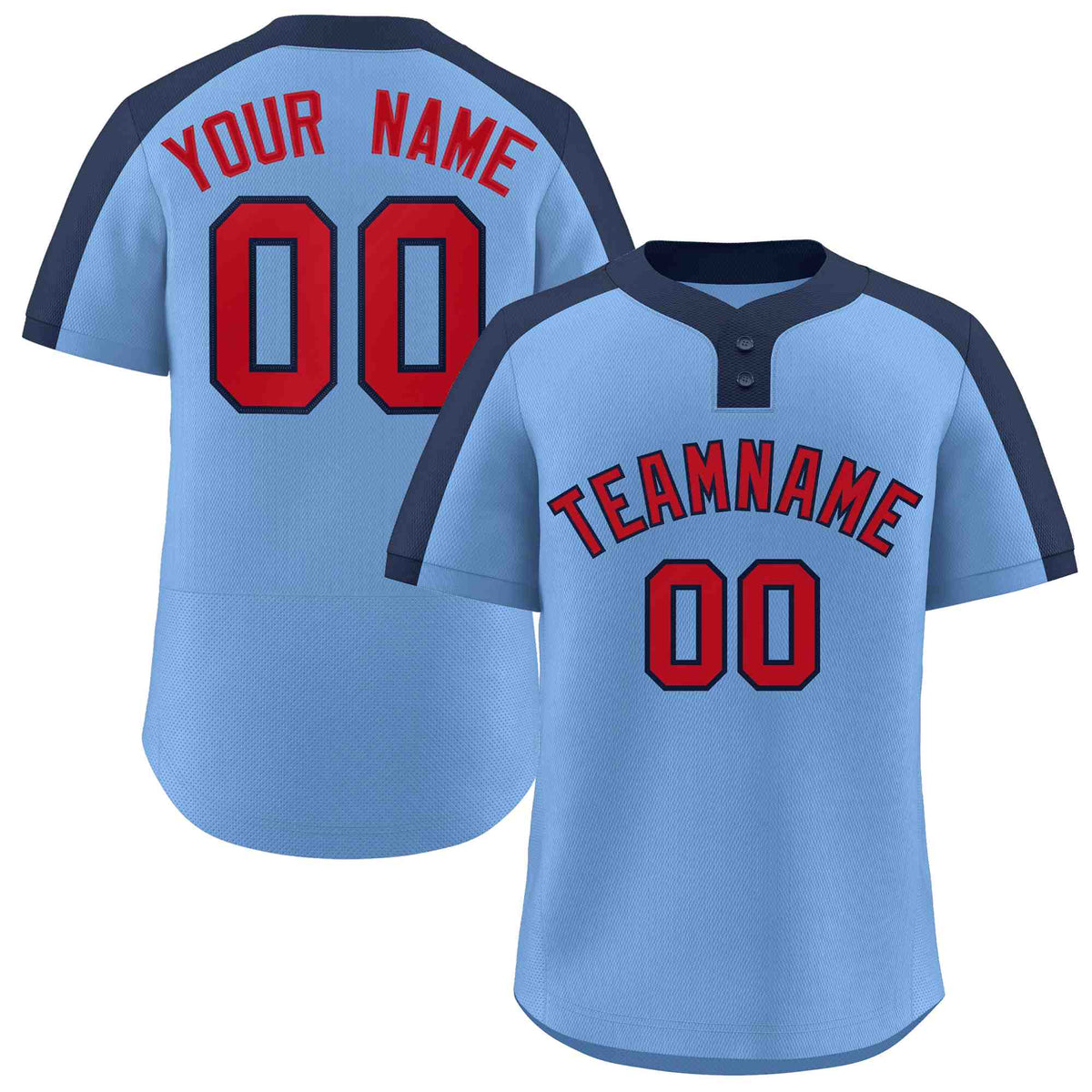 Custom Light Blue Red-Navy Classic Style Authentic Two-Button Softball Jersey