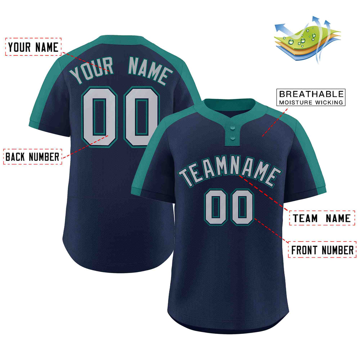 Custom Navy Gray-Navy Classic Style Authentic Two-Button Softball Jersey