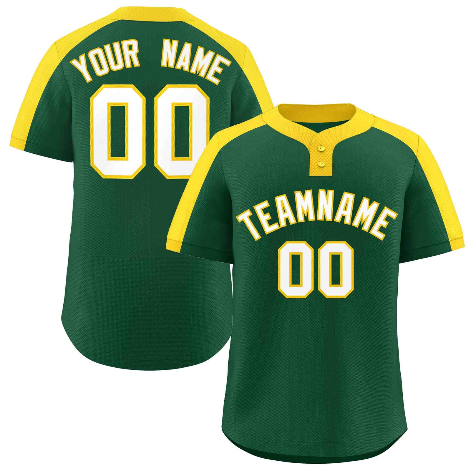Custom Green White-Gold Classic Style Authentic Two-Button Softball Jersey