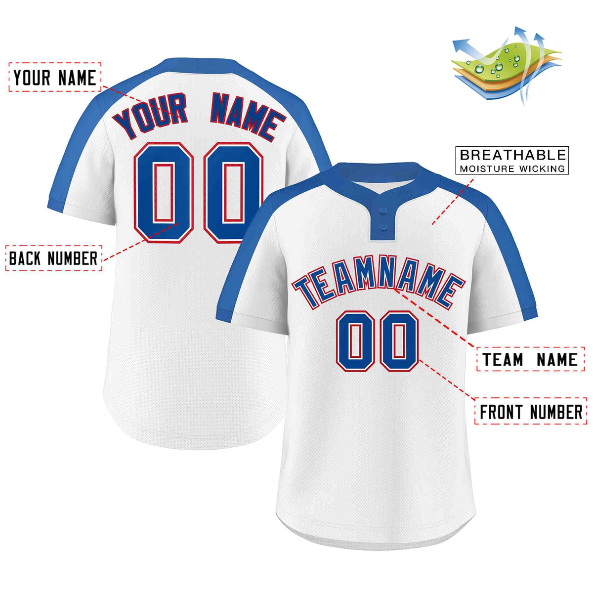Custom White Royal-White Classic Style Authentic Two-Button Softball Jersey