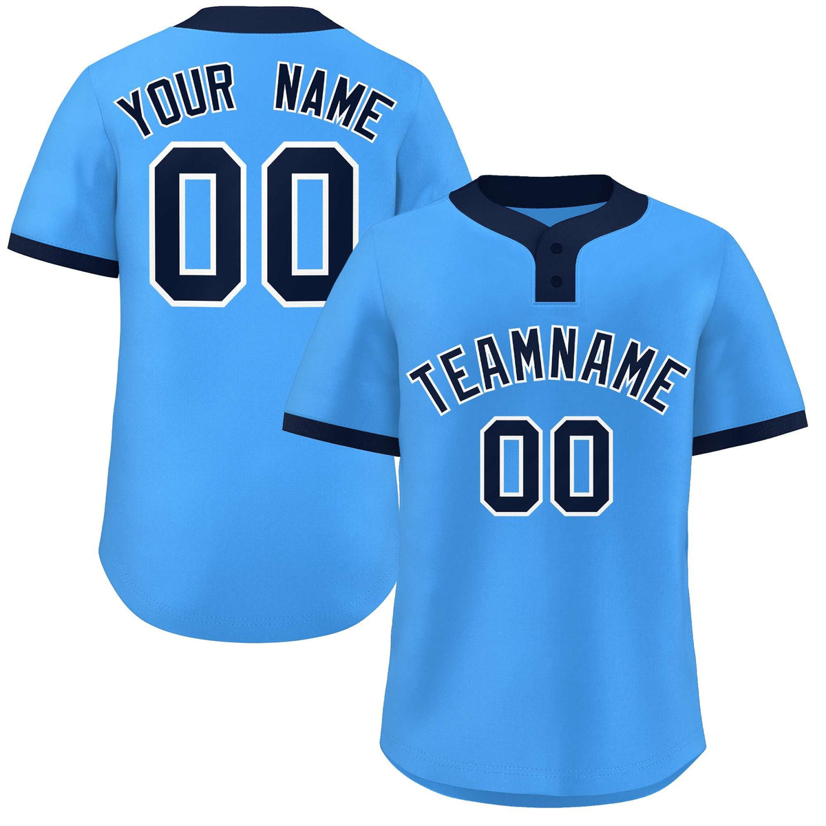 Custom Powder Blue Navy-White Classic Style Authentic Two-Button Softball Jersey