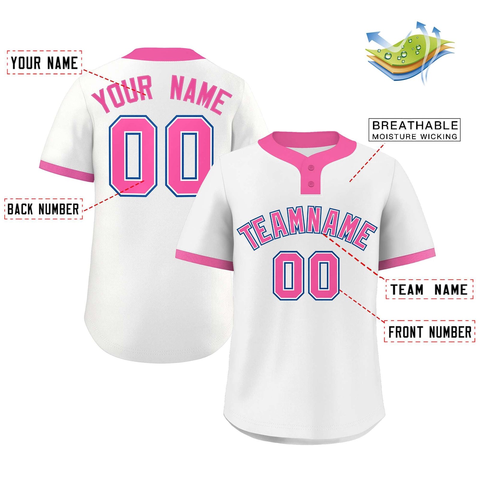 Custom White Pink-Royal Classic Style Authentic Two-Button Softball Jersey