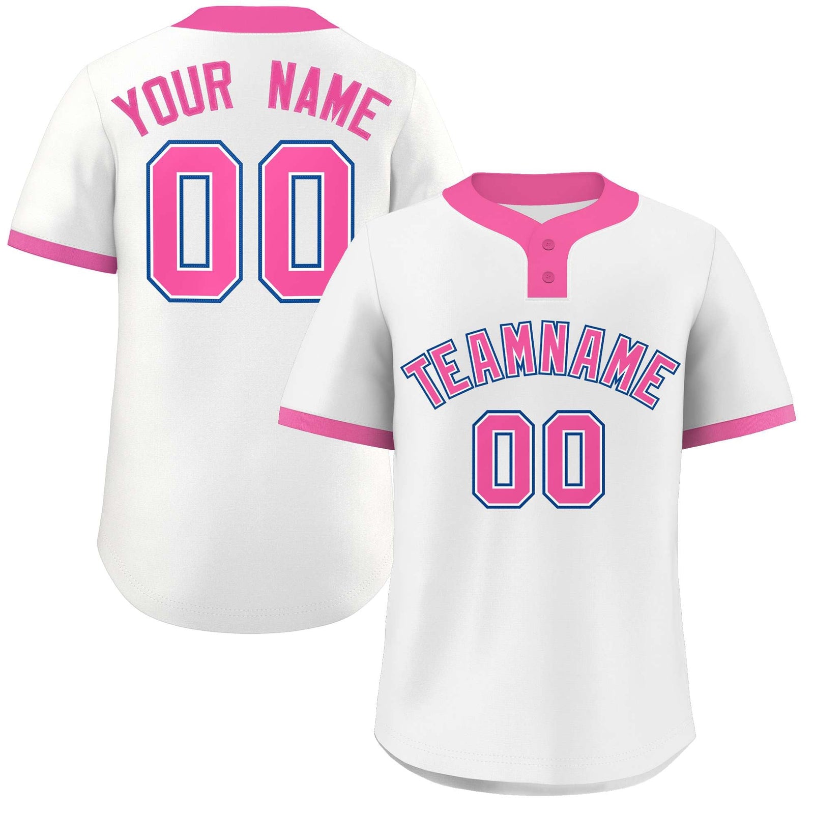 Custom White Pink-Royal Classic Style Authentic Two-Button Softball Jersey