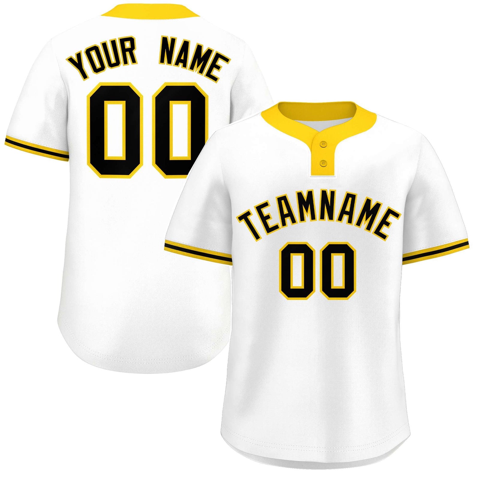 Custom White Black-Gold Classic Style Authentic Two-Button Softball Jersey