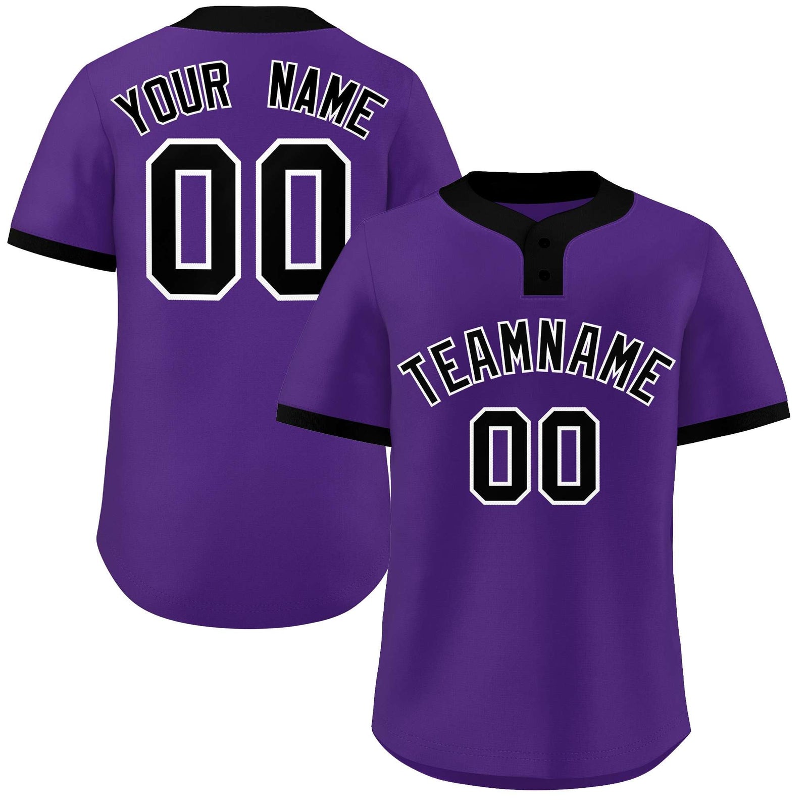 Custom Purple Black-White Classic Style Authentic Two-Button Softball Jersey