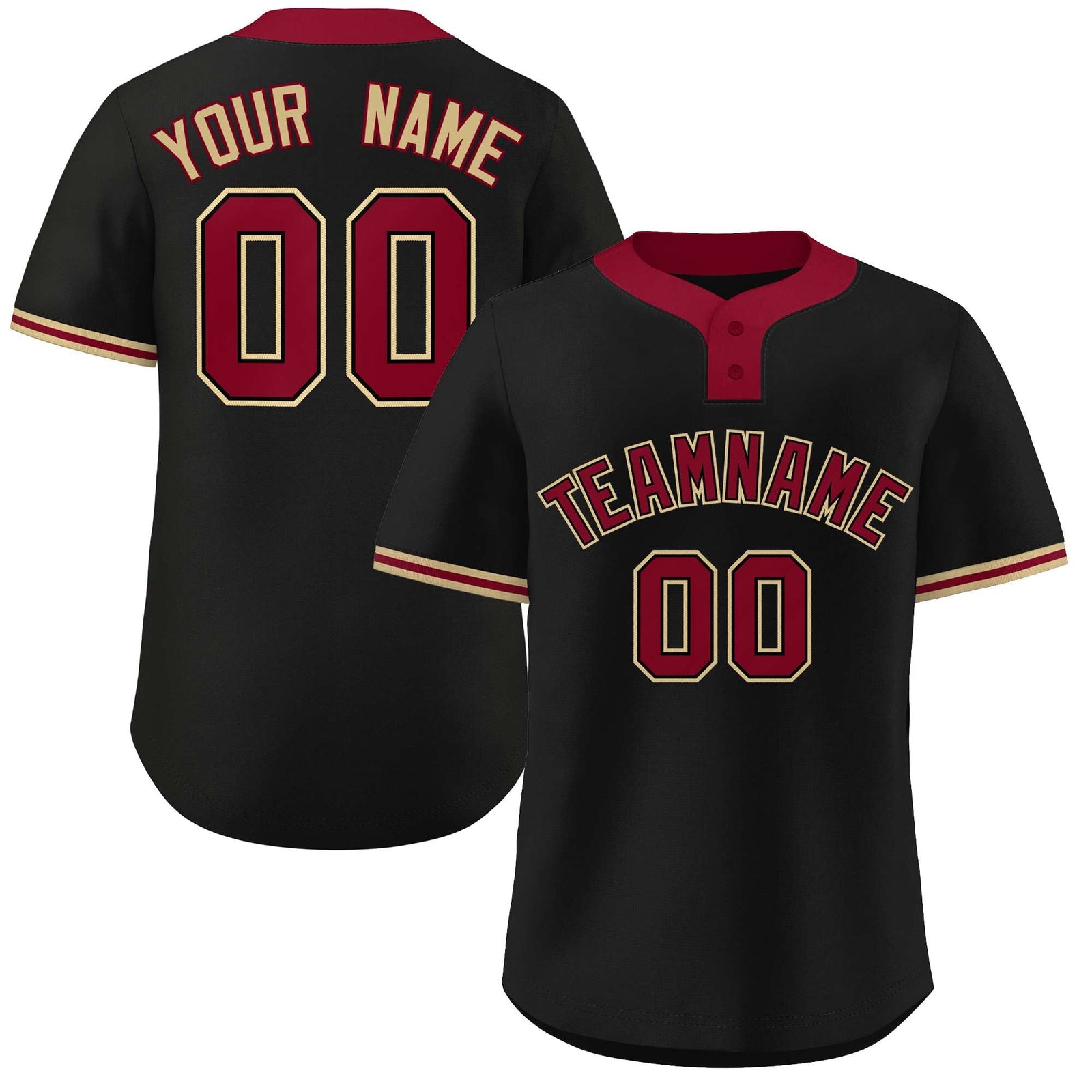 Custom Black Crimson-Old Gold Classic Style Authentic Two-Button Softball Jersey