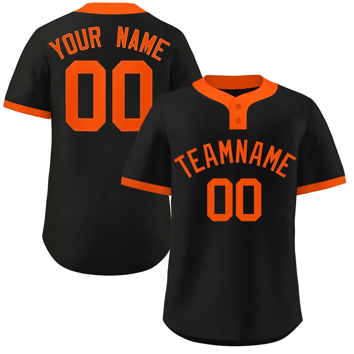 Custom Black Orange Classic Style Authentic Two-Button Softball Jersey