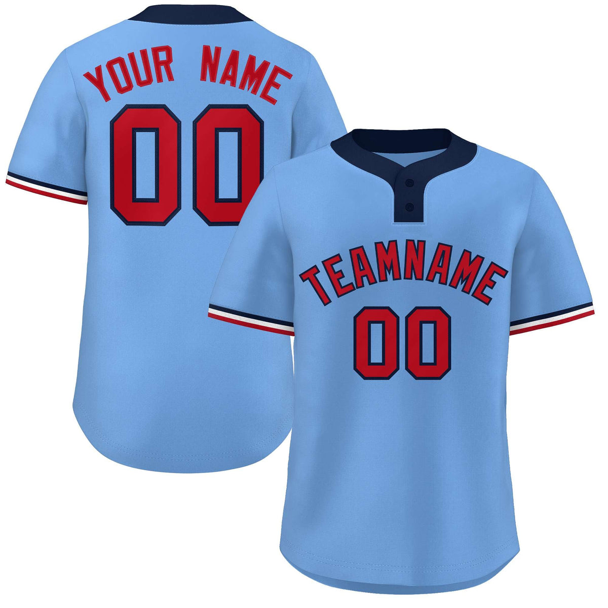Custom Light Blue Red-Navy Classic Style Authentic Two-Button Softball Jersey