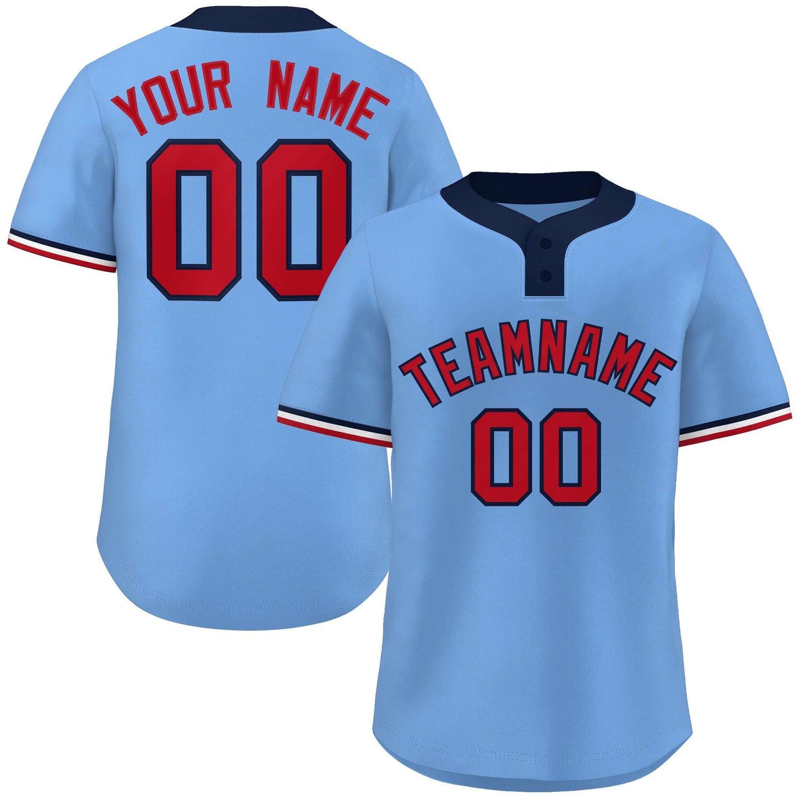 Custom Light Blue Red-Navy Classic Style Authentic Two-Button Softball Jersey