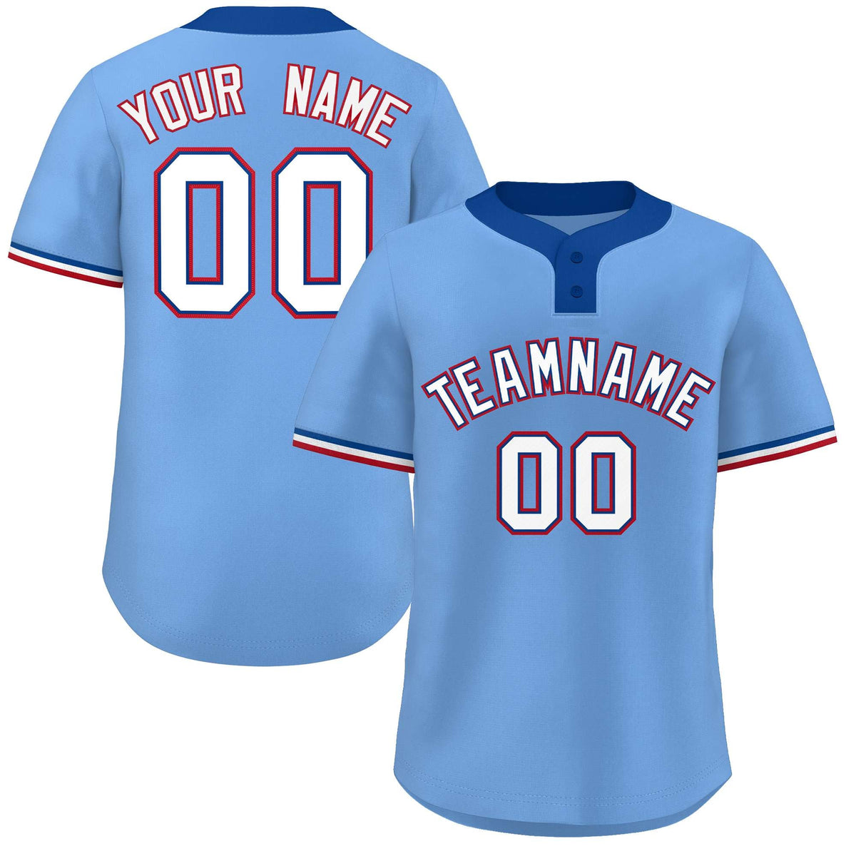 Custom Light Blue White-Red Classic Style Authentic Two-Button Softball Jersey