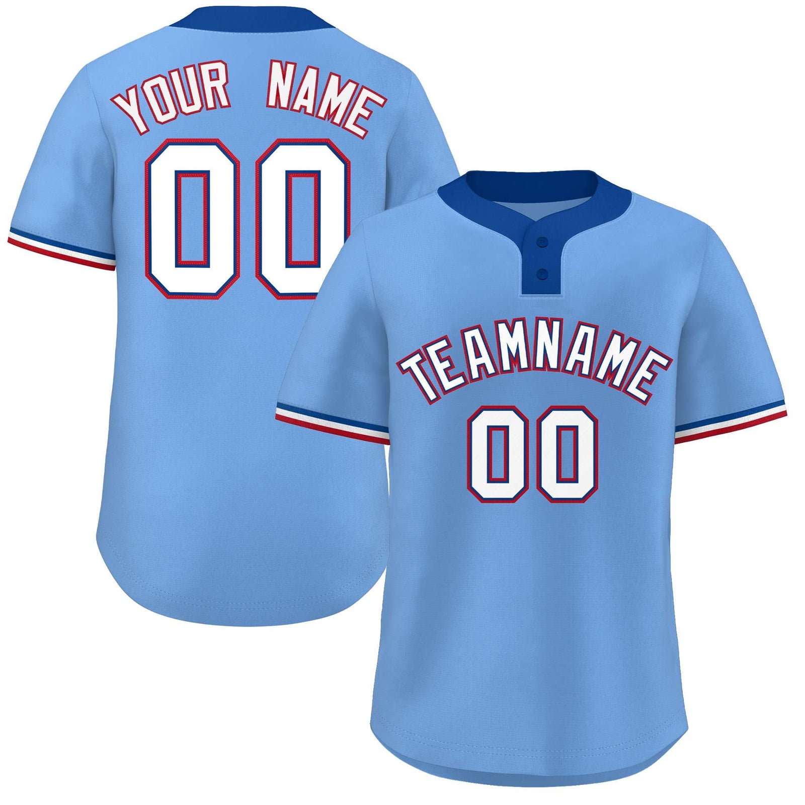 Custom Light Blue White-Red Classic Style Authentic Two-Button Softball Jersey