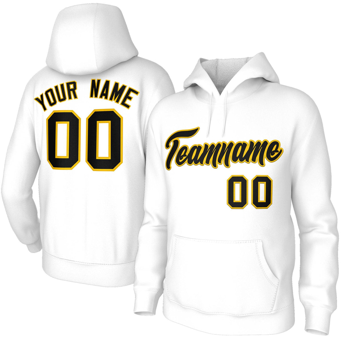 Custom Stitched White Black-Yellow Classic Style Sweatshirt Pullover Hoodie