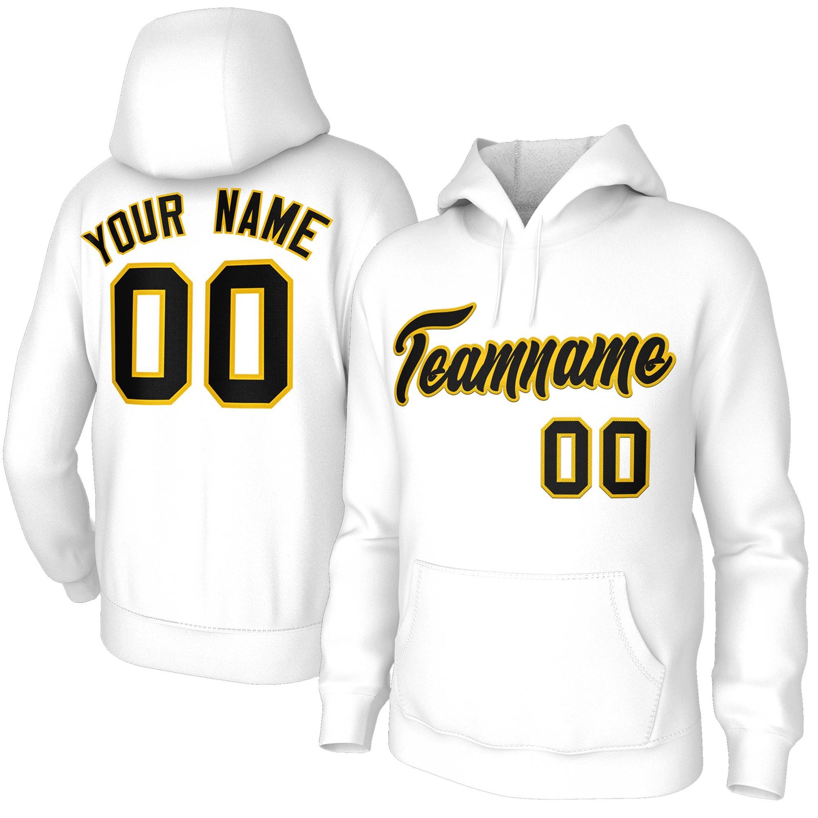 Custom Stitched White Black-Yellow Classic Style Sweatshirt Pullover Hoodie