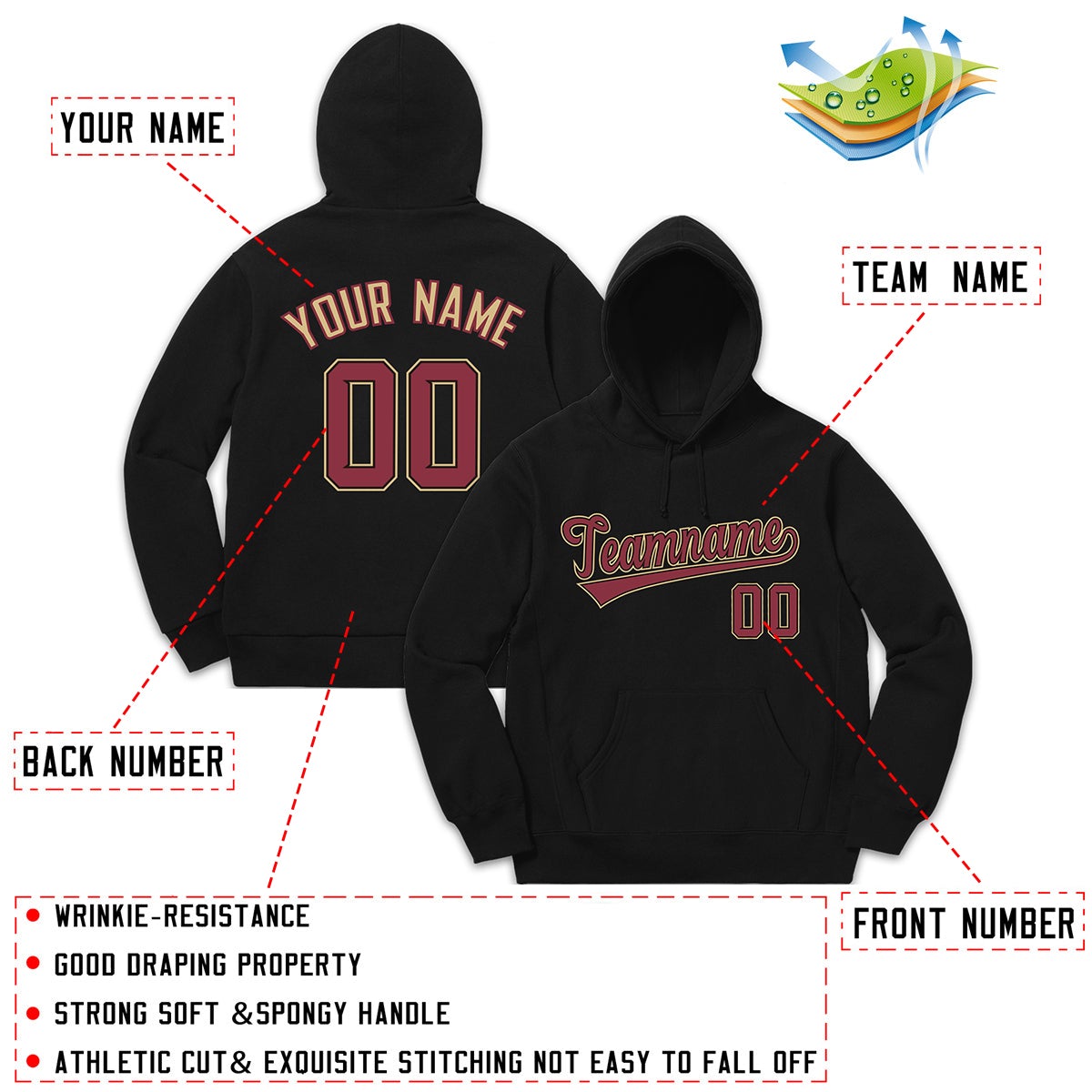 Custom Black Cardinal-Old Gold Classic Style Sweatshirt Fashion Hoodie Uniform