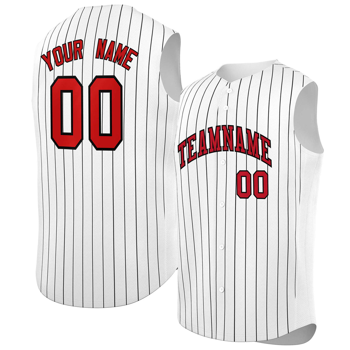 Custom White Red-Black Sleeveless Stripe Fashion Baseball Jersey