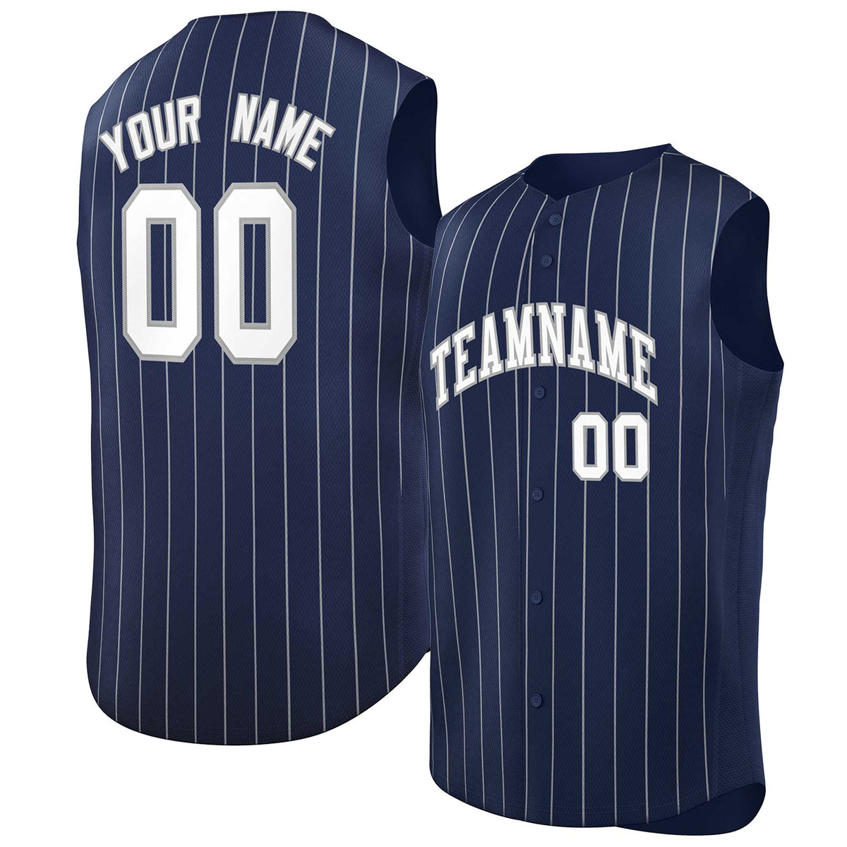 Custom Navy White-Gray Sleeveless Stripe Fashion Baseball Jersey