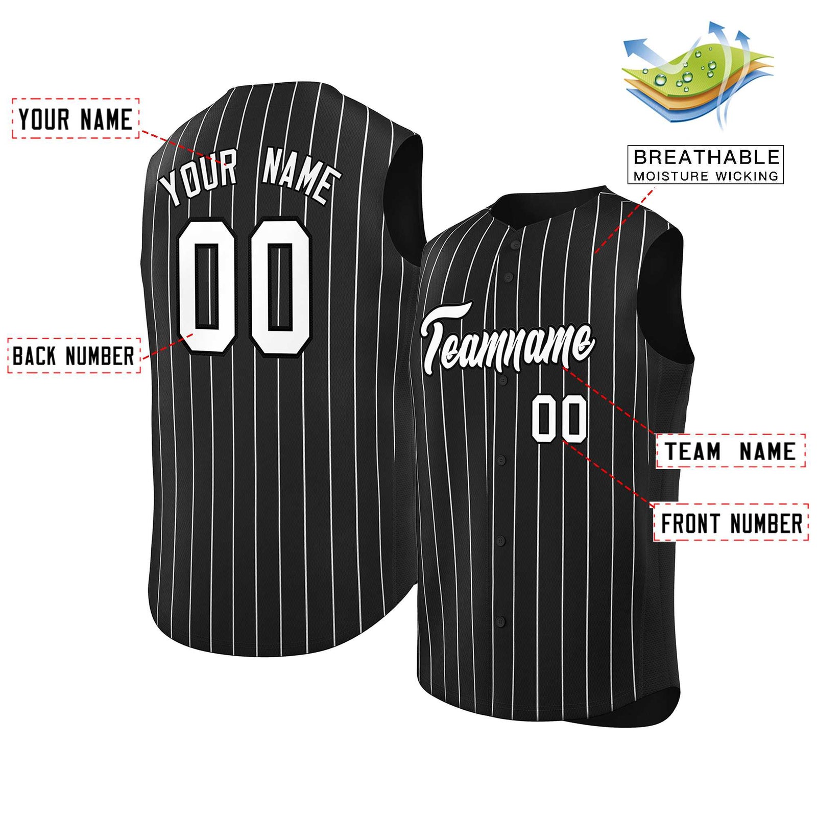 Custom Black White-Black Sleeveless Stripe Fashion Baseball Jersey