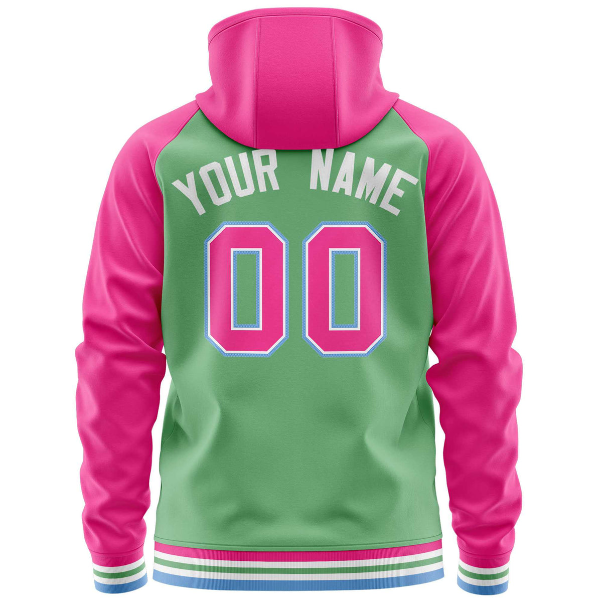 Custom Stitched Green Pink Raglan Sleeves Sports Full-Zip Sweatshirt Hoodie