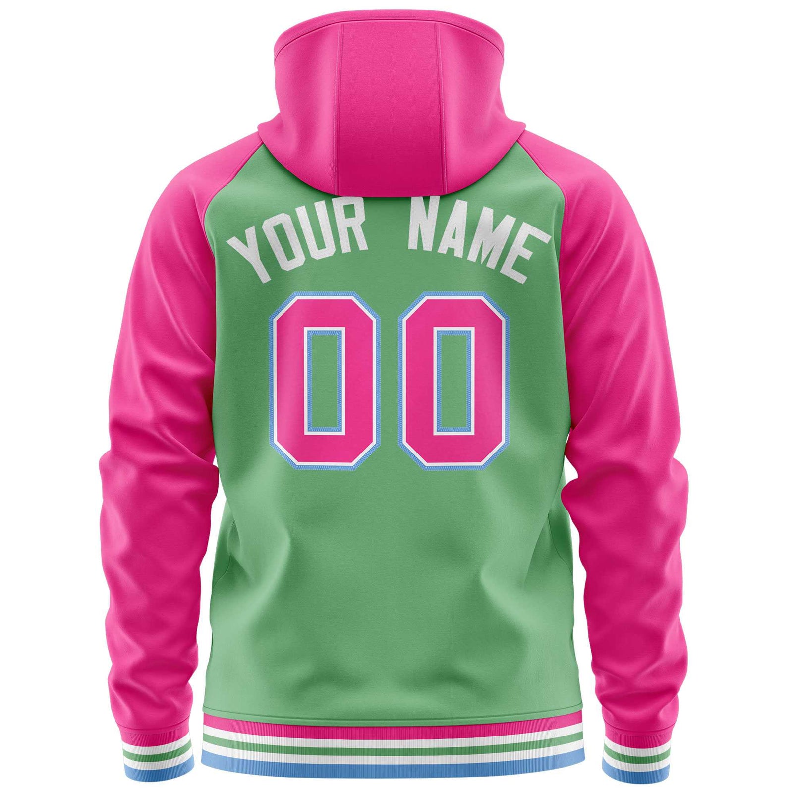Custom Stitched Green Pink Raglan Sleeves Sports Full-Zip Sweatshirt Hoodie