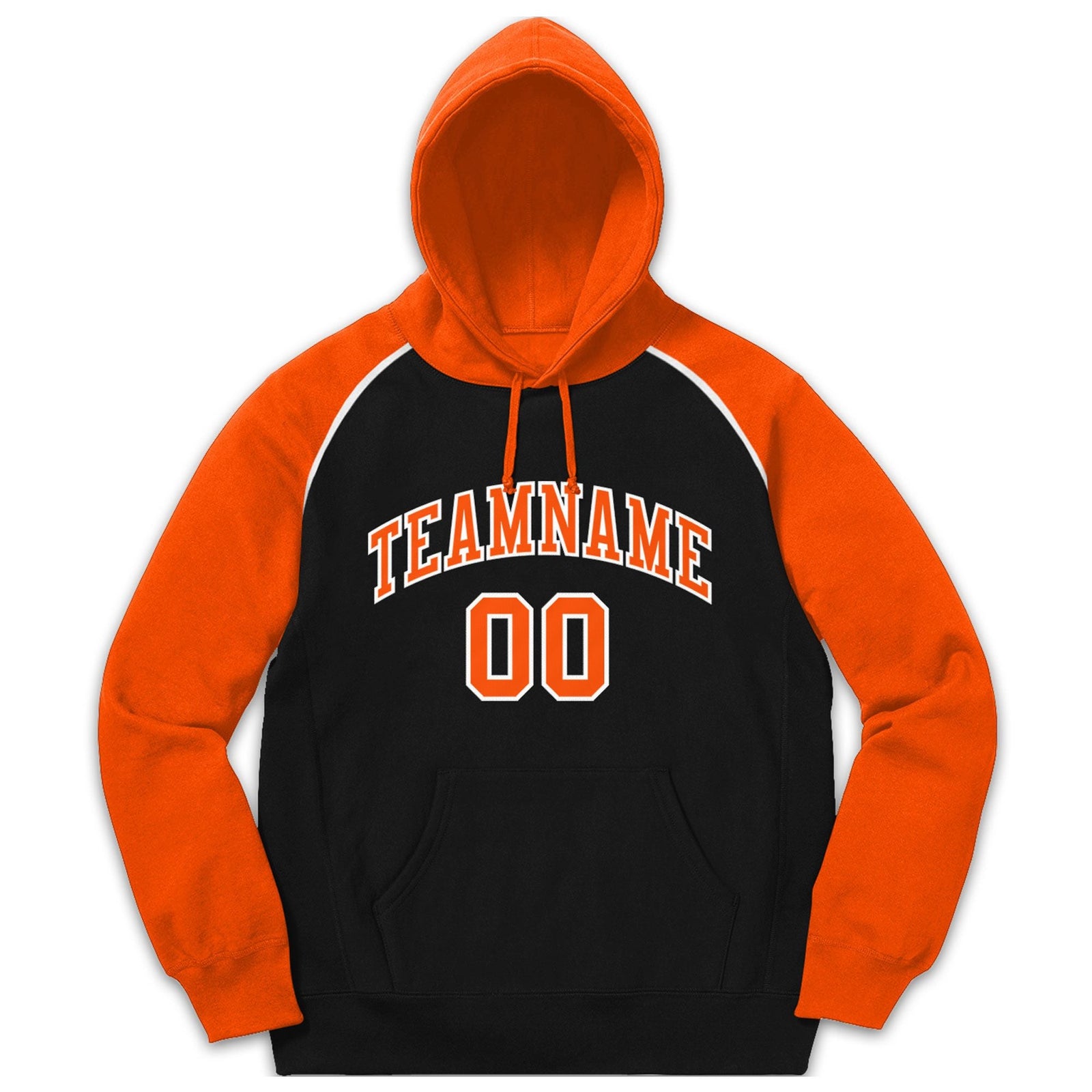 Custom Stitched Sportwear Black Orange-White Raglan Sleeves Pullover Hoodie